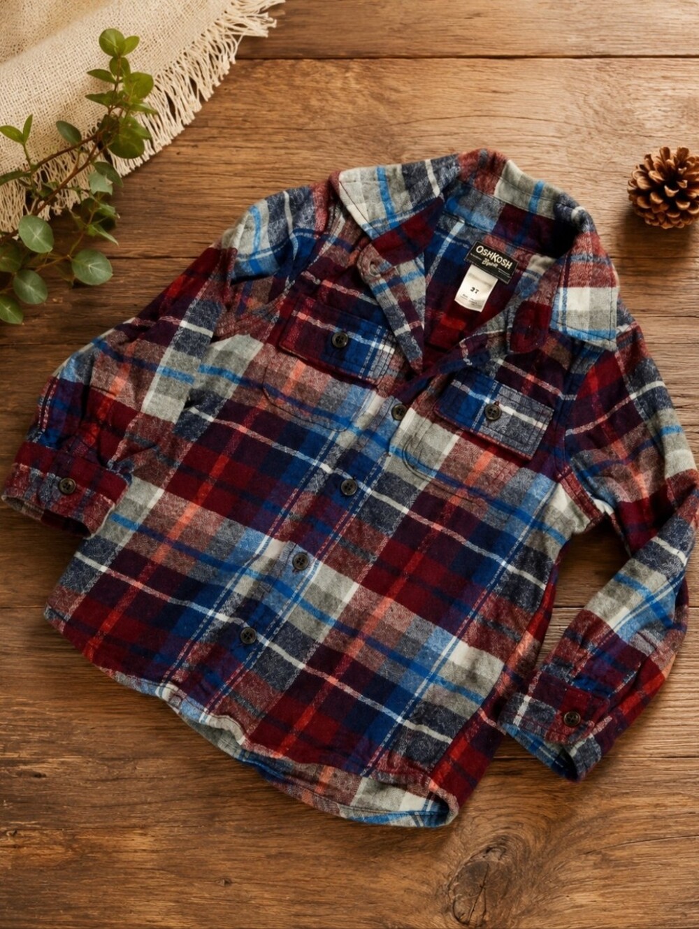 Size 4t Oshkosh toddler little boys plaid flannel long sleeve button-up